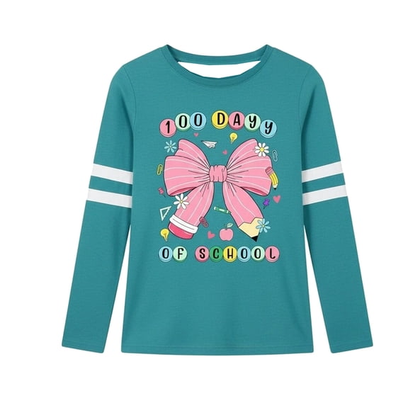 Gunia 100 Days Of School Shirt Kids Boys Girls Long Sleeve Graphic T Shirt Casual Comfortable Crewneck Top Everyday Play School Tee Tshirts 4-14 Years