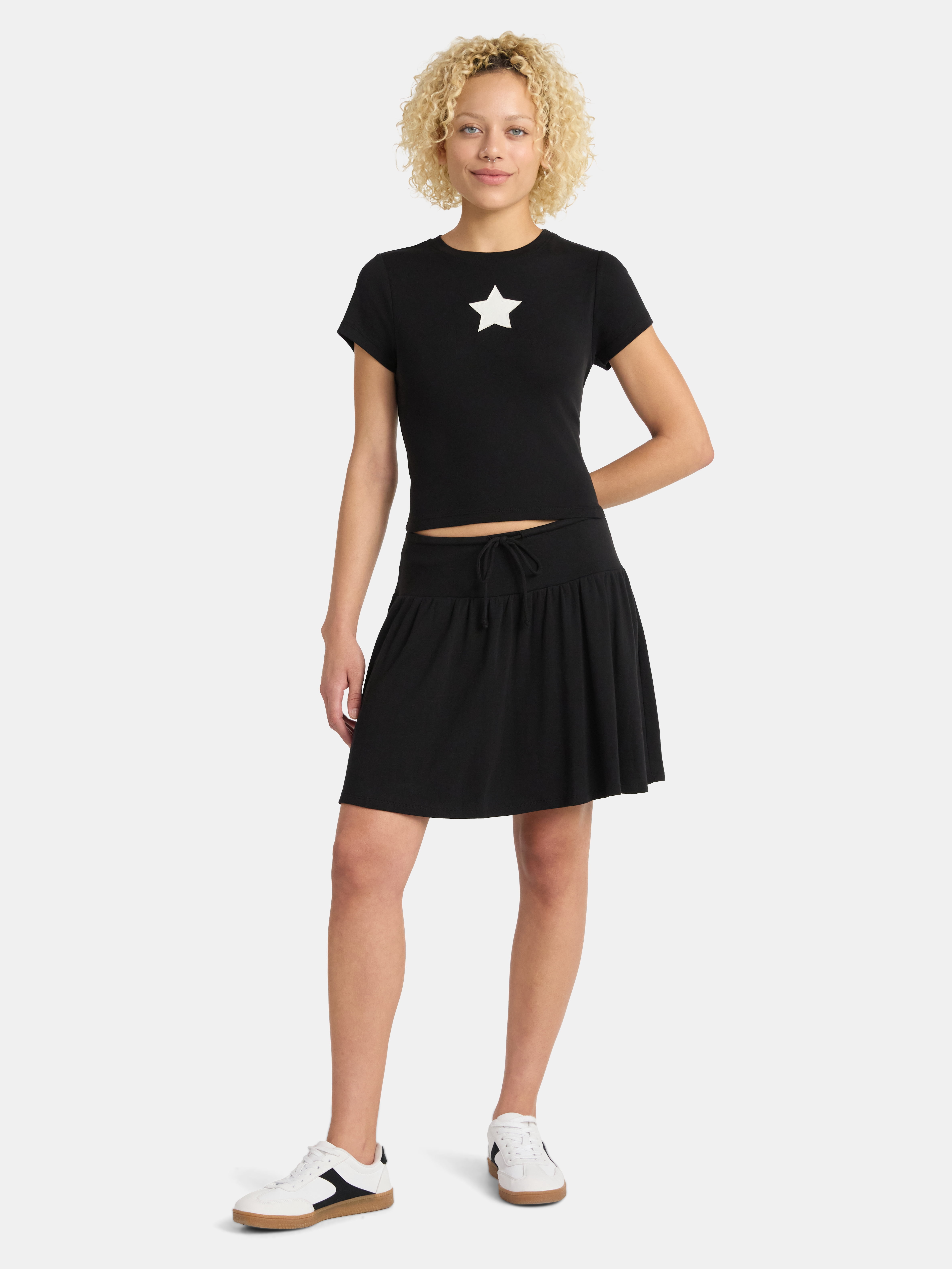 No Boundaries Cotton Cami and Mini Bubble Skirt Set, 2-Piece, Women's Sizes XXS-XXL