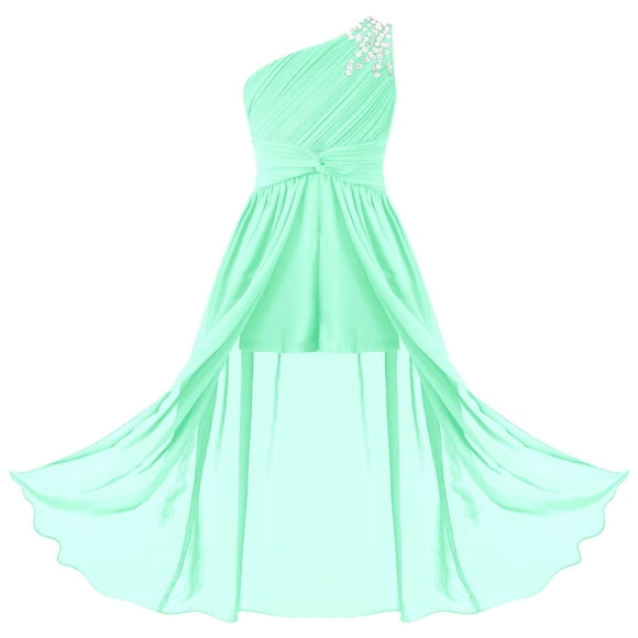 Lejafay Kids Girls Junior Bridesmaid Flower Girl Dresses Sequin Romper Sleeveless One Shoulder Formal Gown Mint Green 16