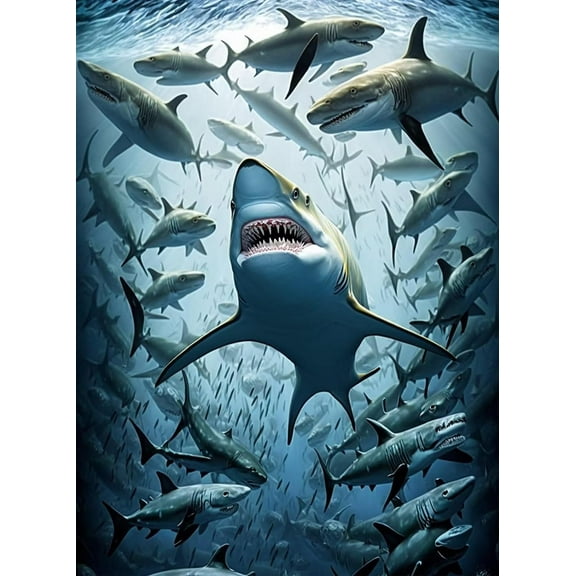 300 Pieces Puzzle for Adult - Shark Swarm Wooden Jigsaw Puzzles Challenging Educational Fun Toys for Family Creative Gift