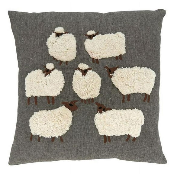 Saro Lifestyle Embroidered Sheep Poly Filled Throw Pillow