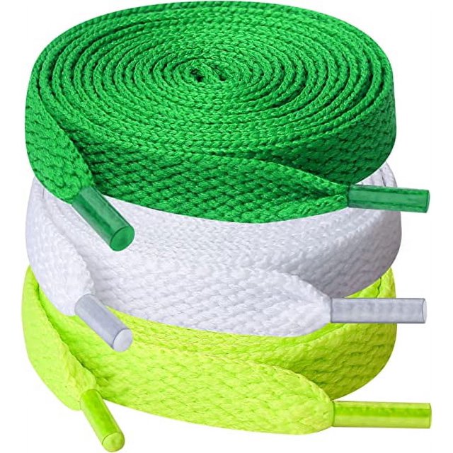 3 pares de cordones para zapatos (blanco + verde), cordones planos de 0,8 cm de ancho para zapatillas, correr, adultos y niños
