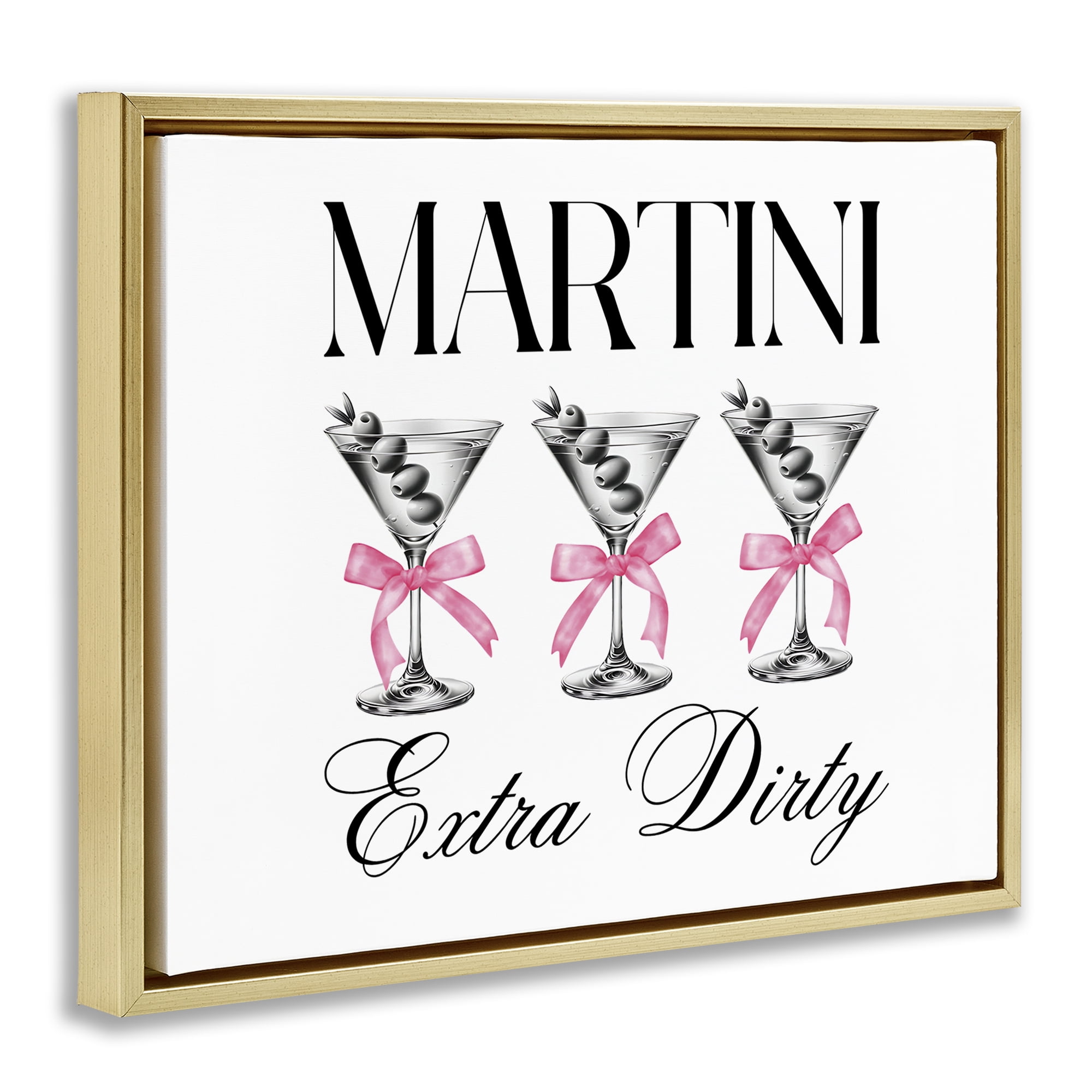 Stupell Industries Pink Ribbon Martini Trio Gold Framed Floater Canvas Wall Art, design by Lettered and Lined