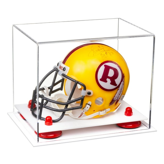 Clear Acrylic Mini - Miniature Football Helmet (not Full Size) Display Case with Red Risers and White Base (A003-RR)