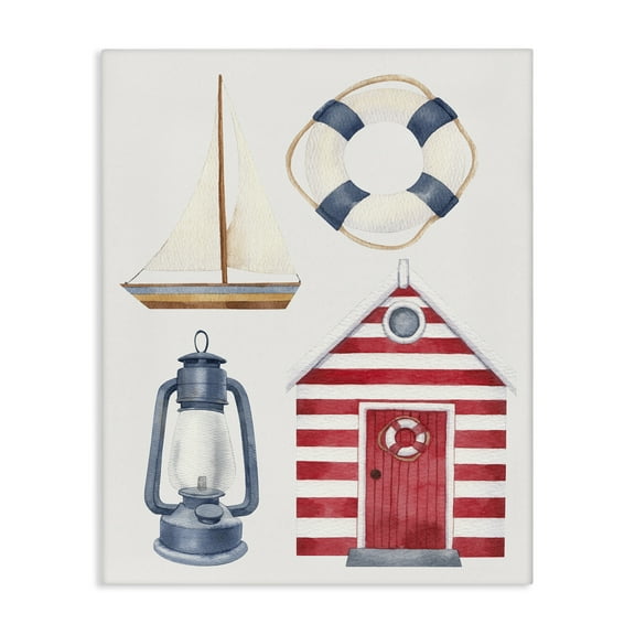 Stupell Industries Maritime Beach Items Nautical & Beach Painting Wrapped Canvas Art Print Wall Art, 16 x 20