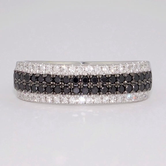 TAAPSEE JEWELS Round Cut Black & White Cubic Zirconia Wedding Band Ring Women 14k White Gold Plated