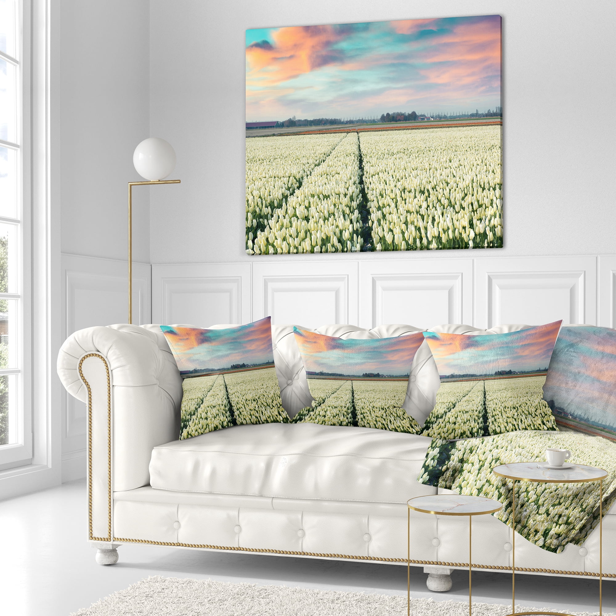 Designart Morning in Tulip Farm Near Espel Village - Landscape Printed Throw Pillow - 18x18