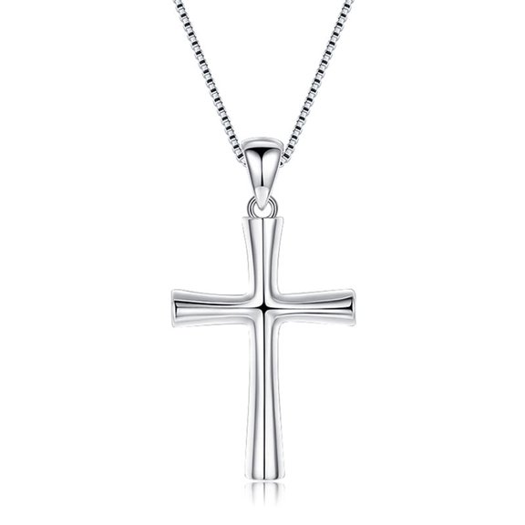 SUETOR Sterling Silver Cross Necklace for Men and Women, Engraved Cross Pendant with Intricate Carved Details, Christian Faith Religious Jewelry, Unisex Gift for Christmas