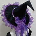 thumbnail image 3 of OOOUM Women's Halloween Witch Hat Gothic Pointed Wide Brim Party Hat with Ribbon Bow and Star Charm for Adults, 3 of 7
