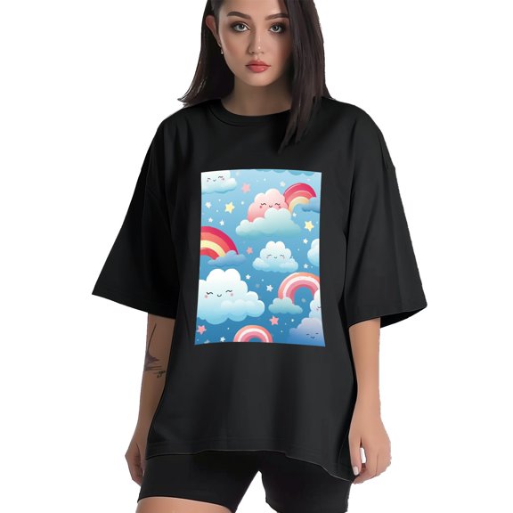 Plus Size Shirt for Women Black Tops for Women Short Sleeves Shirt for Women Rainbows T Shirt Crewneck Shirt for Women XS