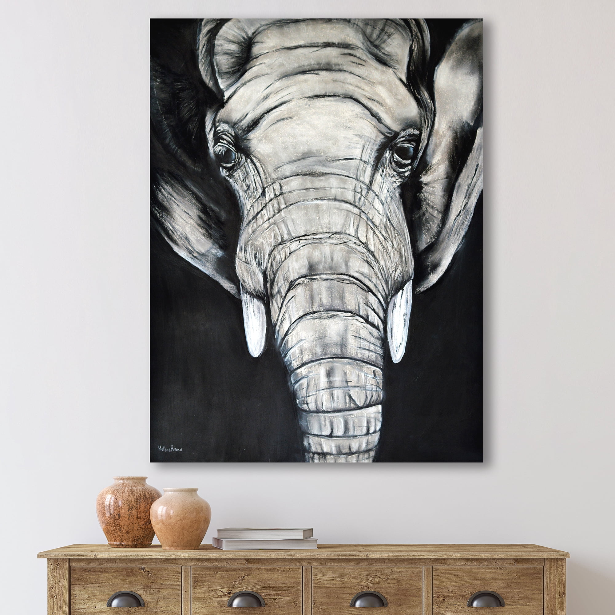 Designart ' The Close Up Portrait Of An African Elephant ' Farmhouse Canvas Wall Art Print
