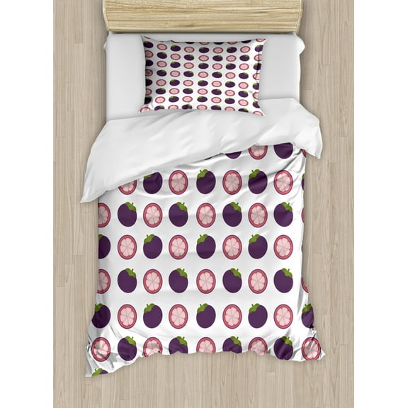 Fruit Duvet Cover Set Twin Size, Healty Halved Berries Pattern in Repeating Design Natural Art, Decorative 2 Piece Bedding Set with 1 Pillow Sham, Plum Rose, by Ambesonne