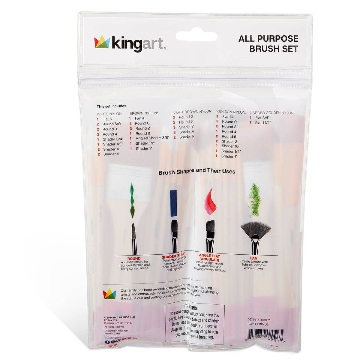 Kingart, Multicolored Value Pack Brushes, Set of 50, All Ages