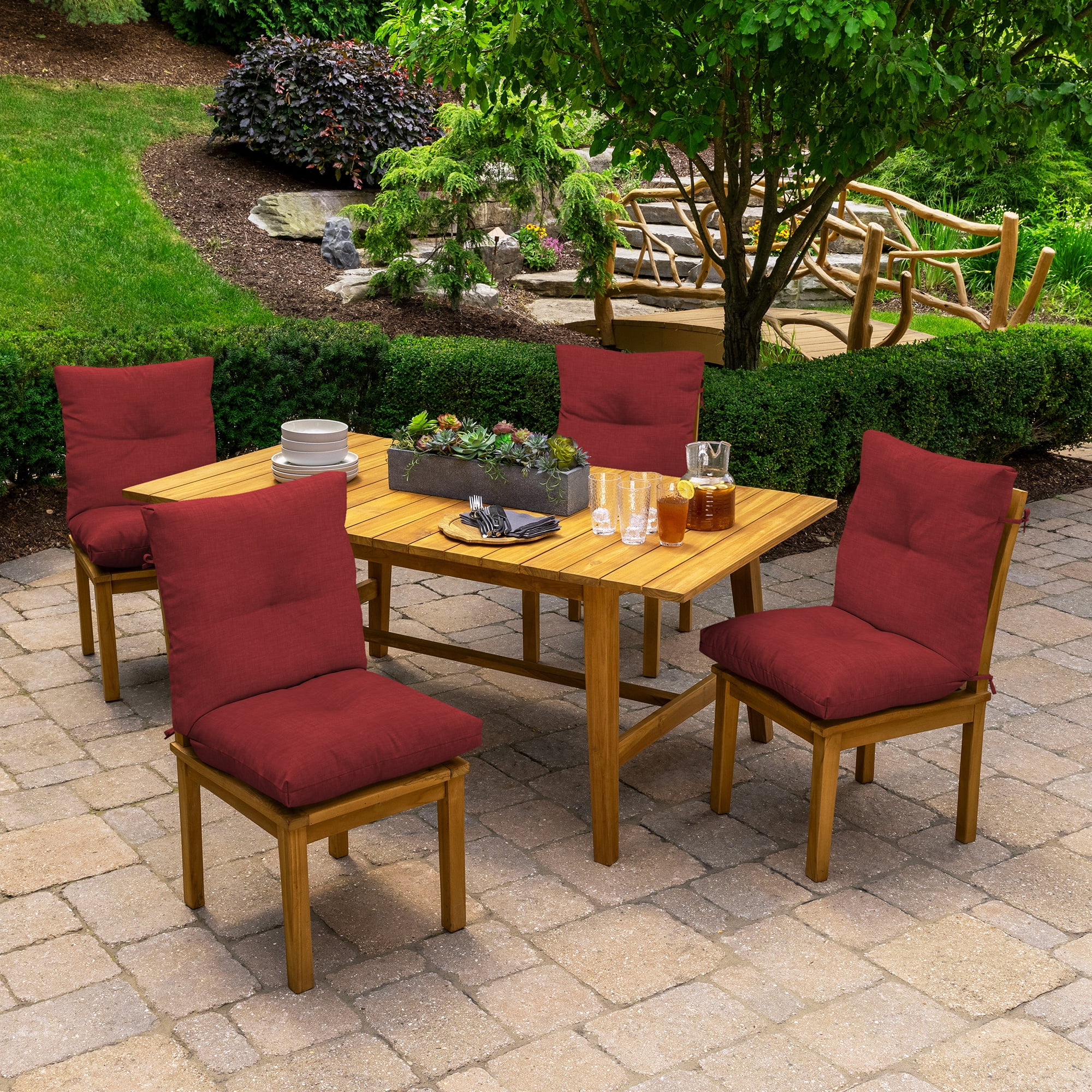 ARDEN Outdoor Plush Modern Tufted Blowfill Dining Chair Cushion, 21 x 40, Water Repellent, Fade Resistant, Tufted Cushion for Dining and Bistro Chairs, Ruby Red Leala