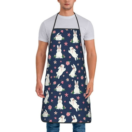 

Apron for Men Women Cartoon Cute Rabbit Flower Waterproof Chef Kitchen Baking Apron with Long Ties Aprons for Cooking Baking and Gardening Kitchen Collection