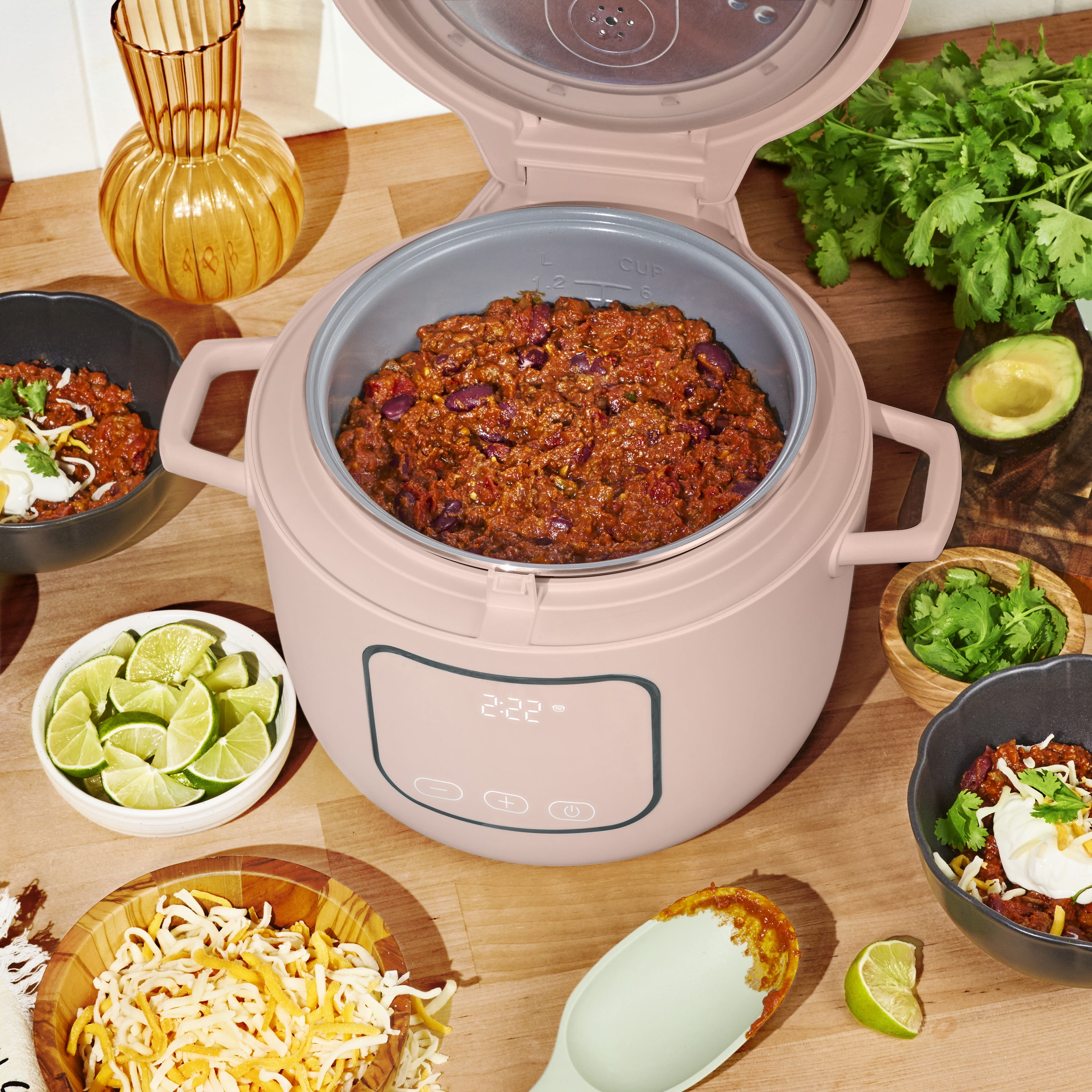 Beautiful 14-Cup Cooked, 6-Cups Uncooked Electric Rice and Grain Cooker, EverGood™ Ceramic Nonstick Coating, Rose by Drew Barrymore