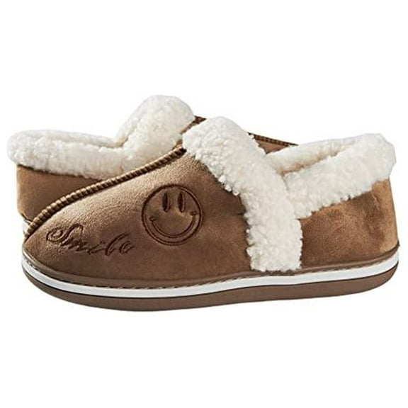 Slippers for Women wide width,womens slippers wide width, closed back house slippers for women ,Faux Fur house slippers, fuzzy fluffy cozy warm winter comfy home shoes, brown, indoor