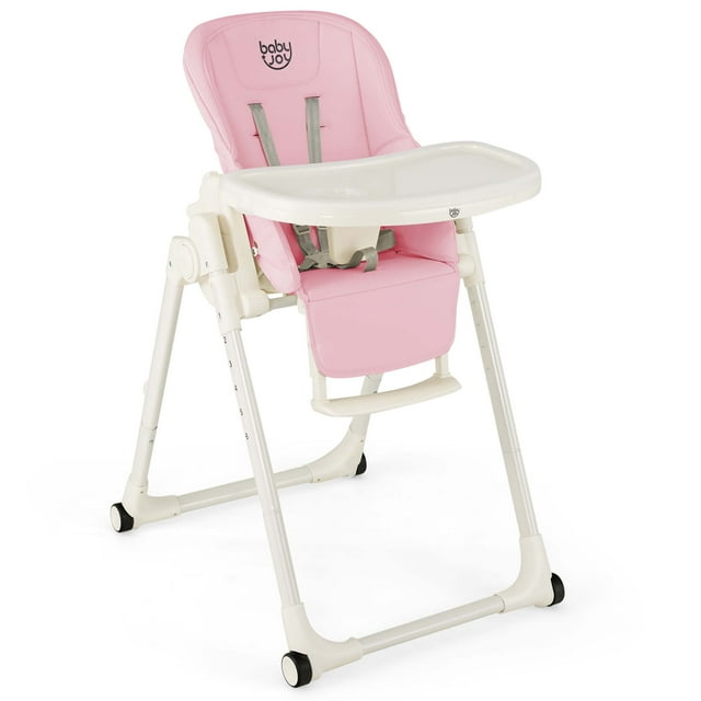 Babyjoy Chaise Haute pour Bébé 4-en-1 Pliable, Hauteur Réglable, Chaise d'Alimentation avec Roues, Rose