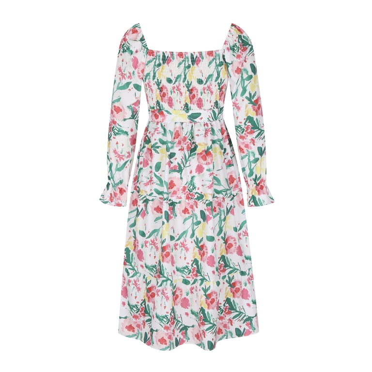 Allegra K Women's Floral Flowy Chiffon Dress – V-Neck Short Sleeve