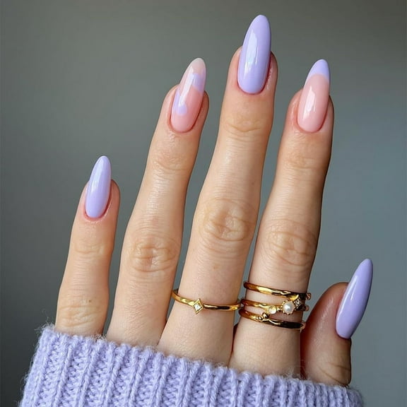 Yoyauz Coffin Pressed Nails Fake French Nails Full Coverage Acrylic Fake Nails for Ladies & Girls 24PCS