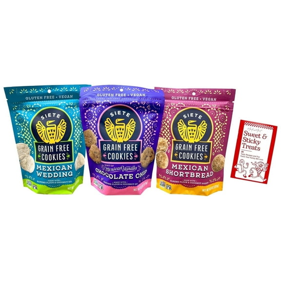 Grain Free Vegan Cookies Baked Crunchy - Soft (1) Each: Mexican Wedding, Vanilla Chocolate Chip, Mexican Shortbread (4.5 Oz) - Siete  | MerlinsMart Zine