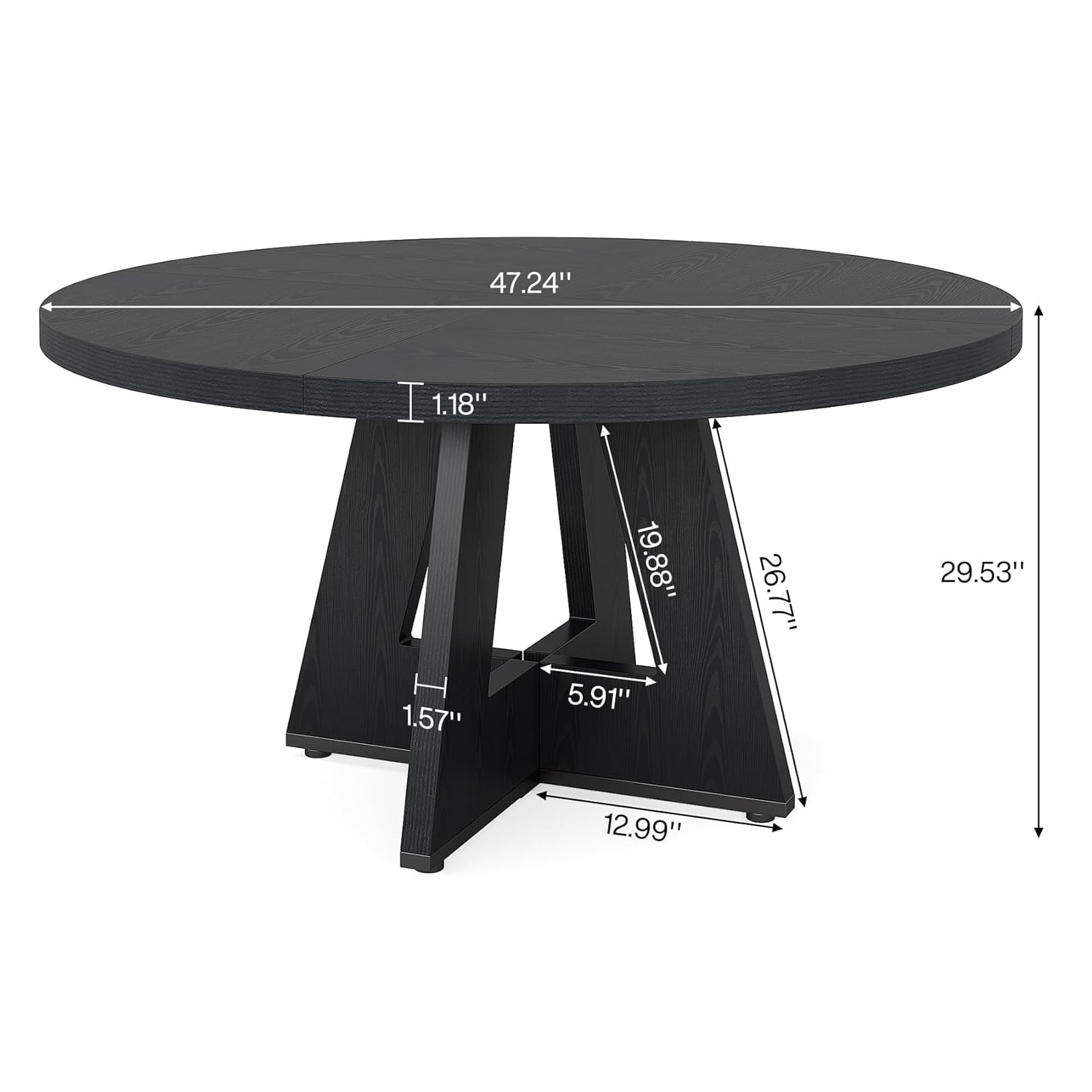 Aukfa 47" Round Farmhouse Dining Table for 4, Wood Kitchen Table with Cross-Style Base for Breakfast Nook/ Living Space,Black