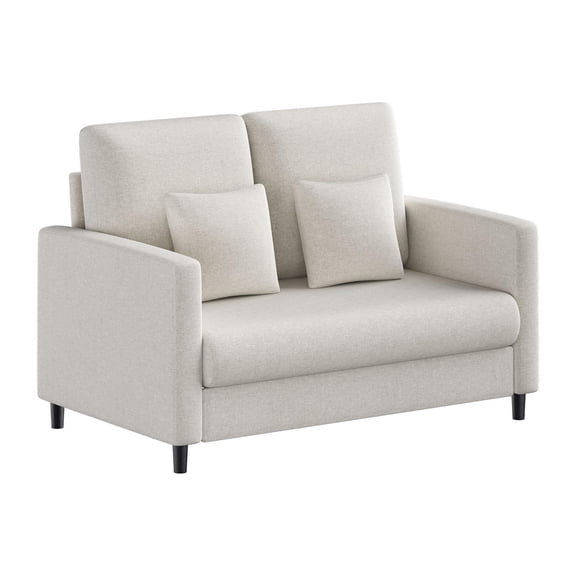 Loveseat Sofa, 52" Love Seat for Small Spaces, Mid Century Sofa Accent Chair, Wood Frame, Tool-Free Assembly, Comfy Couch Bedroom, Living Room, Beige