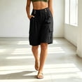 thumbnail image 2 of Admvng Womens Linen Shorts Summer Button Casual Cargo Bermuda Shorts with Pockets, 2 of 7