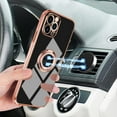 thumbnail image 6 of for iPhone 12 Pro Max Ring Holder Case 360 Degree Rotation Kickstand Girly Case Shiny Plating Rose Gold Edge Work with Magnetic Car Mount Slim Soft Tup Case for Women Girls 6.7 Inch Black, 6 of 14