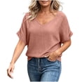 thumbnail image 3 of cocolona Summer Linen Tops for Women V Neck Short Sleeve Shirts Basic Casual Daily Blouses Tee, 3 of 7