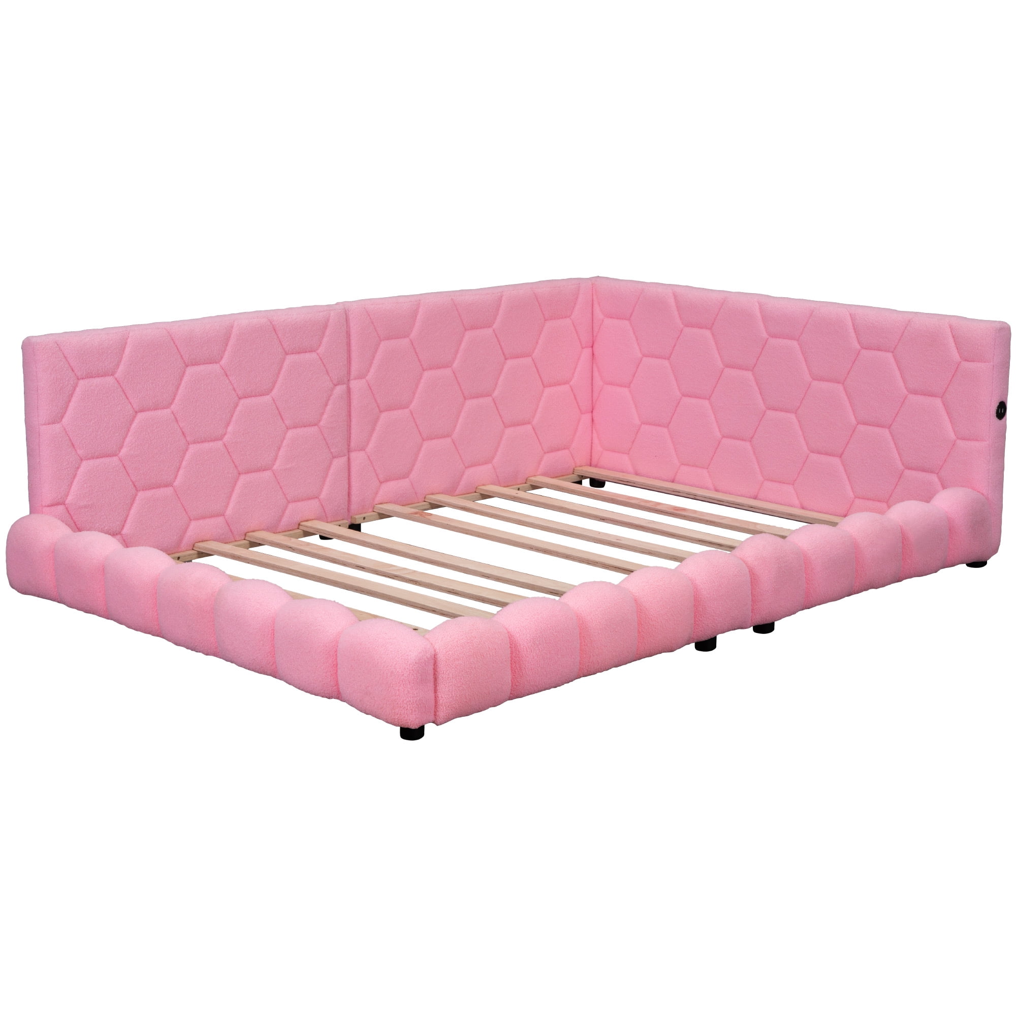 Euroco upholstery Tufted Full-Size Low Profile Daybed with USB Charging and LED Light Pink