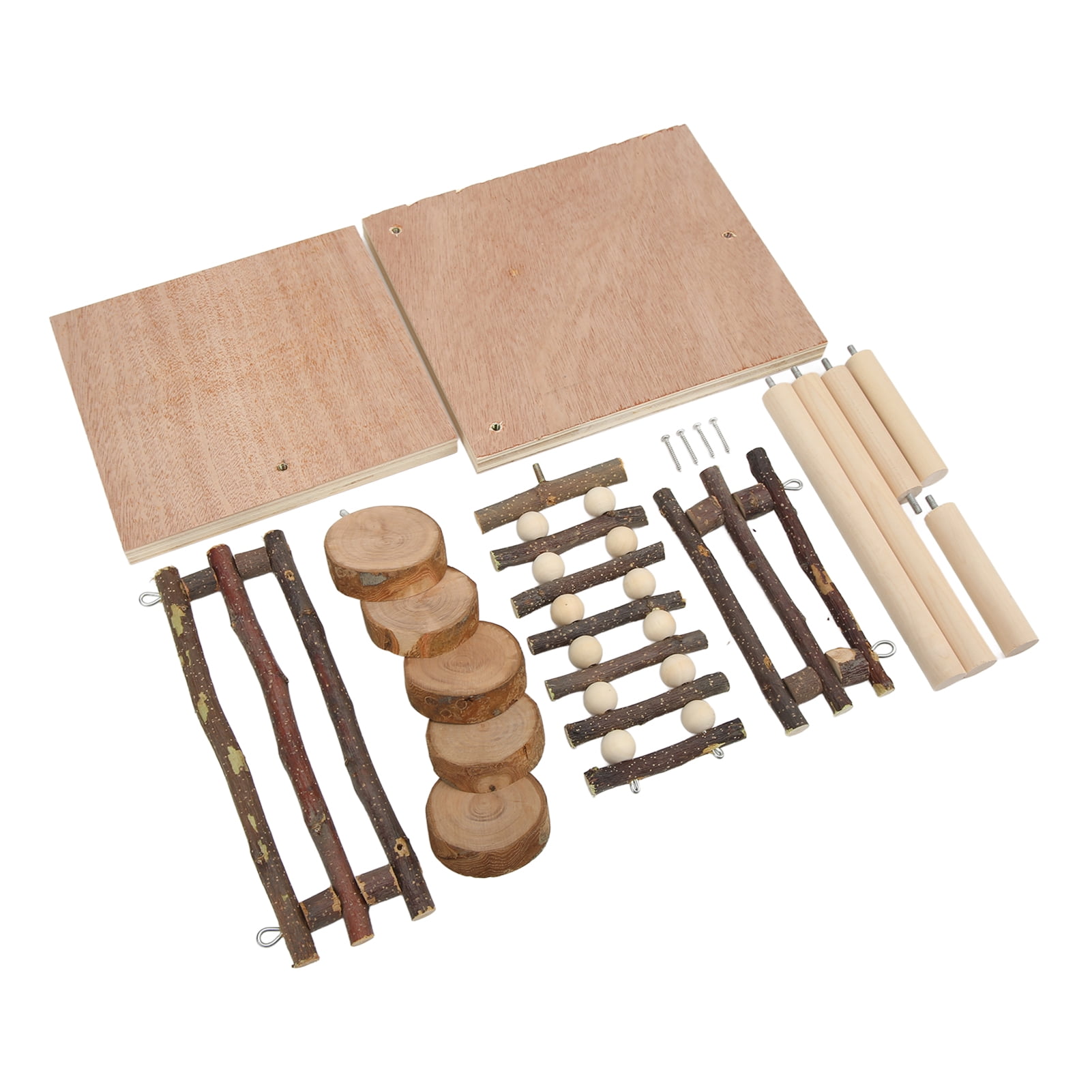 M Buder Hamster Climbing Platform 2 Layer Wooden Playground Multipurpose Small Pet Habitat Decor, Gerbil Rat Chinchilla Exercise Activity Center, 12.2 inches / 31 cm Length, Natural Wood Color
