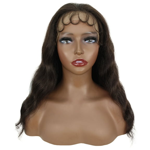 LUXLUXE Ariel 21-inches Wavy 100% Human Hair 3½"×13 HD Lace Wig, Heat Resistant Fiber, (Dark Brown)