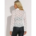 thumbnail image 3 of DARING DIVA Women's V-neck Elegant Lace Bell Sleeve Sheer Tops XS White, 3 of 6