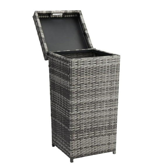 WYDK Wicker Patio Trash Can, 27 Gallon Rattan Trash Can with Removable Lid, Outdoor Wicker Waste Basket, Wast Container (Grey)