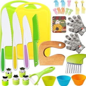 LOVEVER Kid Safe Knife Tools Toddler Kitchen Set for Real Cooking  Montessori Kids Kitchen Knife Set with Cutting Board Crinkle Cutters Kid Wood Knives  Toddlers Kitchen Tools for Age 3-1