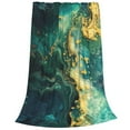 thumbnail image 2 of Honeii Turquoise Golden Swirl Print Fleece Blanket - Throw Blanket for Bed, Sofa, Couch, Camping, and Travel , Microplush Ultra Soft Warm Blanket-50"x40", 2 of 7