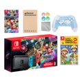 thumbnail image 1 of Nintendo Switch Mario Kart 8 Deluxe Bundle: Red/Blue Console, Mario Kart 8 & Membership, Super Mario Maker 2, Mytrix Wireless Pro Controller Blue Bamboo and Accessories, 1 of 8