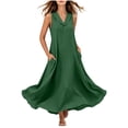 thumbnail image 4 of ClodeEU Women's V Neck Sleeveless Maxi Dress with Pockets,Casual Loose Flowy Summer Swing Dress Green,Women's Plus XXL, 4 of 9