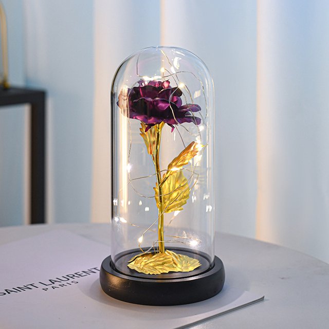 Rosa eterna en cloche regalo para mujer, rosa de la bella y la bestia en cristal con luces LED, regalo de flores artificiales para mamá, abuela, pareja, hermana, aniversario, decoración de boda Afortunado Sencillez
