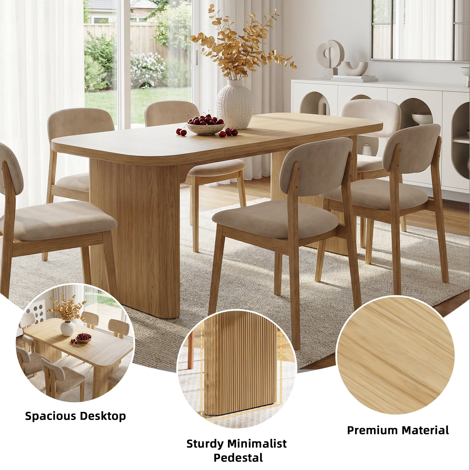 MAYEERTY 62 Inch Rectangular Dining Table, Simple Kitchen Dinner Table with Engineered Wood Column Legs for 4 to 6 People