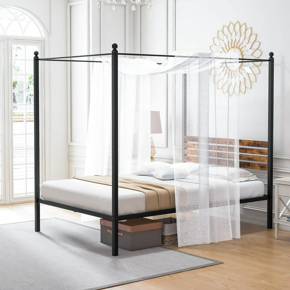 Gymax Full Size 4-Post Canopy Bed Frame Rustproof Metal Noise-free with Foot Pads