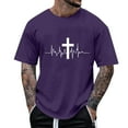 thumbnail image 2 of VBTAPA Men's Valentine's Day T-shirt Heartbeat Cross Graphic Tee Shirt Short Sleeve Crew Neck Tees Christian Gifts Purple L, 2 of 6