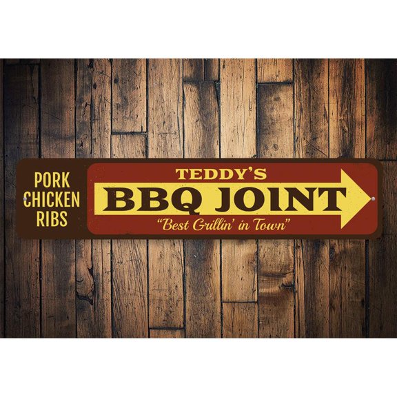 BBQ Joint Novelty Decor, Metal Wall Sign - 4x18 Inches