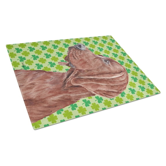 Caroline's Treasures Redbone Coonhound Lucky Shamrock St. Patrick's Day Glass Cutting Board Large Size