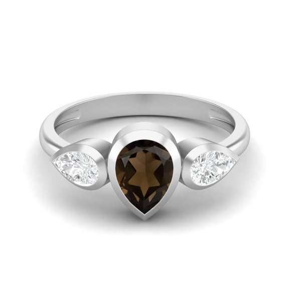 1.25 Cts Bezel set Pear Smoky Quartz 925 Sterling Silver Three Stone Women Mother's Day Gift Ring