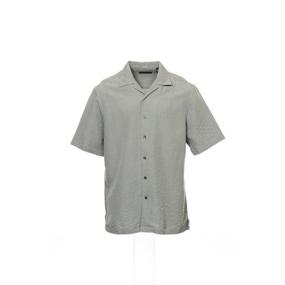 Via Europa Men's Gray Textured Geo Camp Shirt (Small, Marsh)
