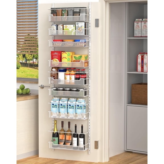 VyGrow 8-Tier Over the Door Pantry Organizer with Adjustable Basket, Pantry Door Organization for Pantry Kitchen Storage Room Spice Rack, White