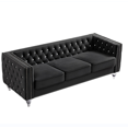 thumbnail image 2 of Three-seater Sofa with Crystal Feet, Accent Sofa with Rectangle Armchair, Velvet Crystal Buckle Upholstery Sofa with Removable Cushion and Two Plush Pillow, Black, 2 of 9
