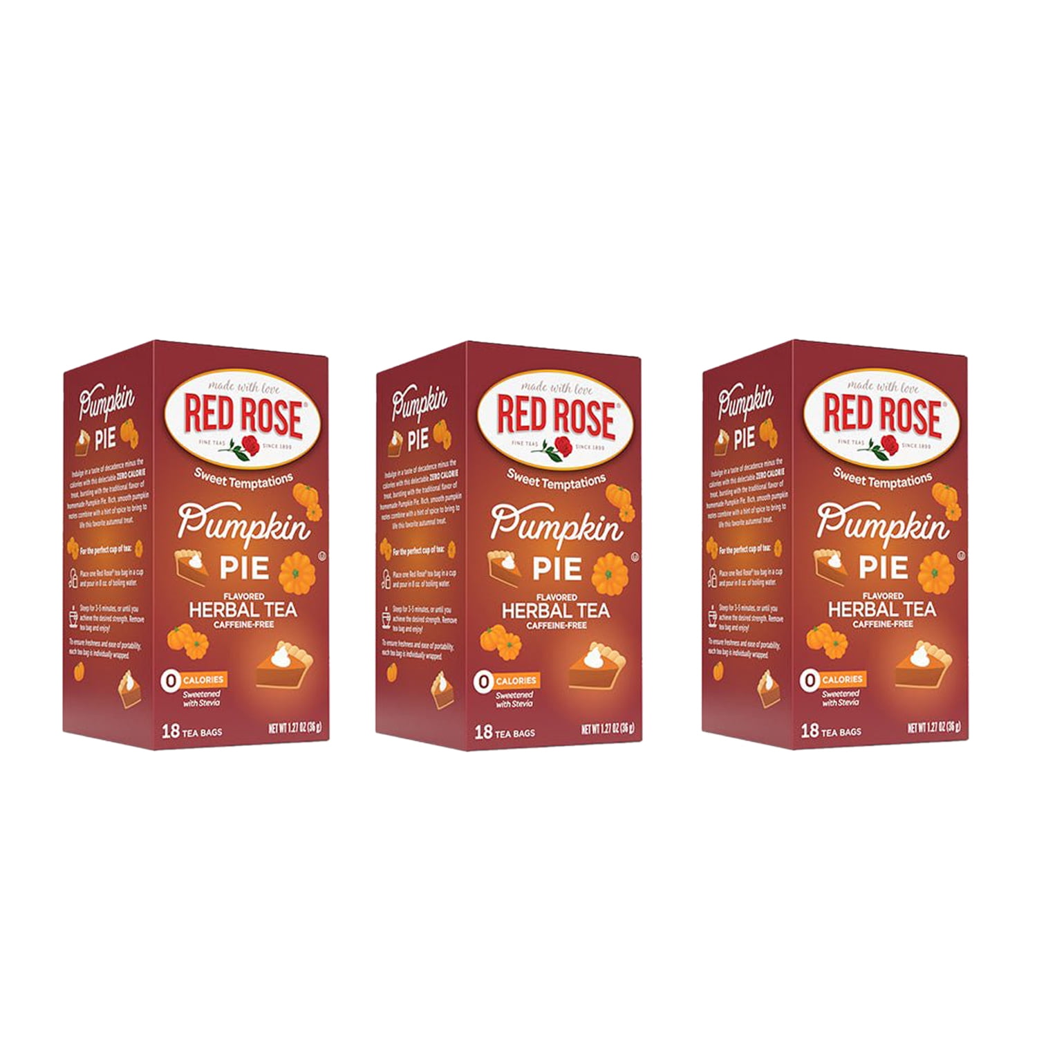 Red Rose Sweet Temptations Pumpkin Pie Herbal Tea Caffeine Free (Pack
